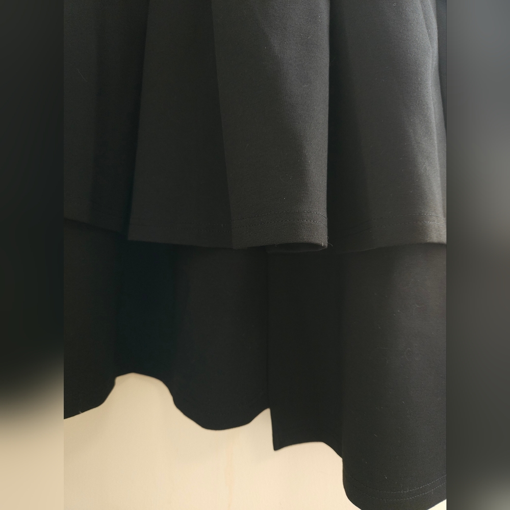 Elegant Black Elastic Waist Asymmetrical Double Layer Ruffled Hem Midi Skirt - Picture 14 of 16